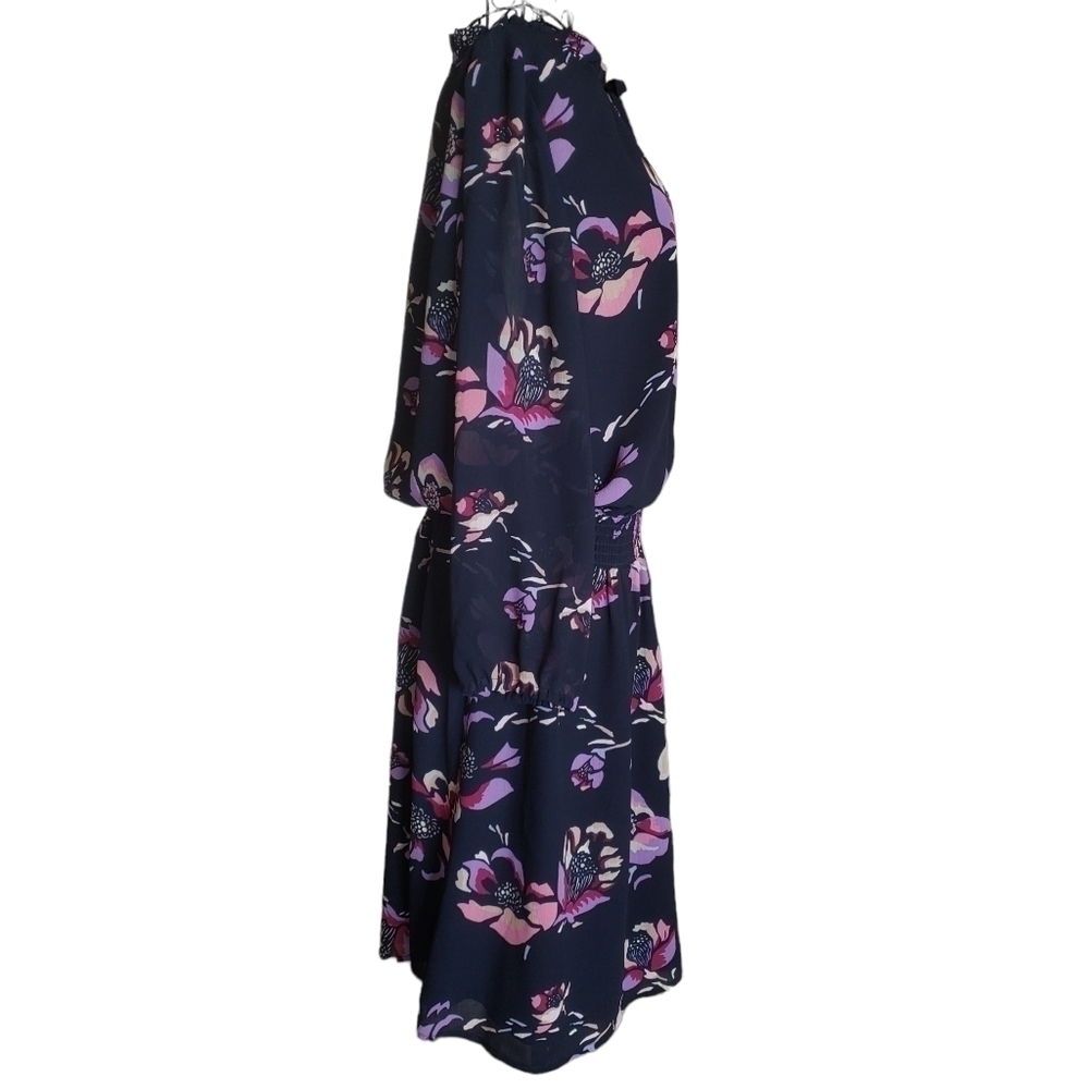 🔥J. Crew Women's Navy Floral Print Smocked-Waist Dress, Size M - Picture 5 of 6